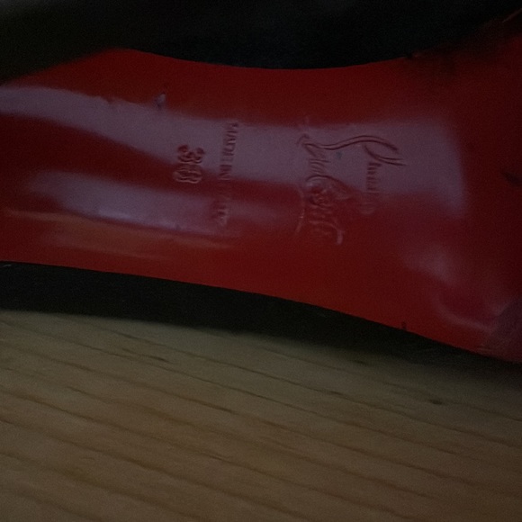 Christian Louboutin Black Textured Leather Red Bottom High Heel Platform Pumps - Picture 6 of 14